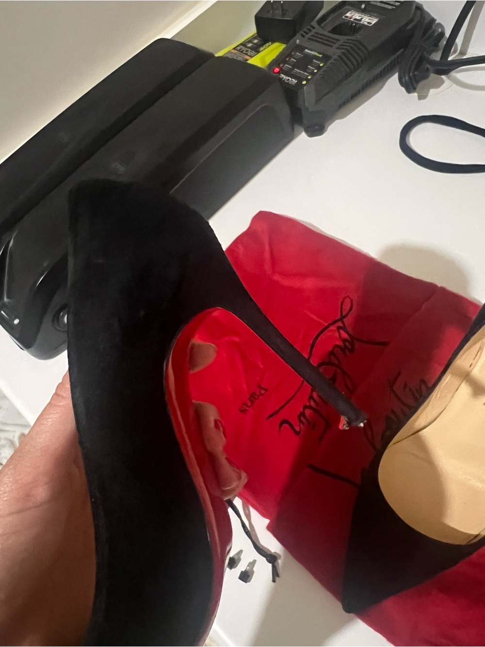 Christian Louboutin Black Suede Pointed-Toe Stilettos - Picture 3 of 7